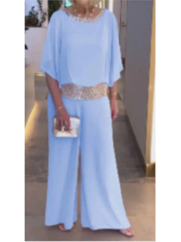 Women’s Two-Piece Set Relaxed Fit Sequin Blouse and Wide-Leg Trousers