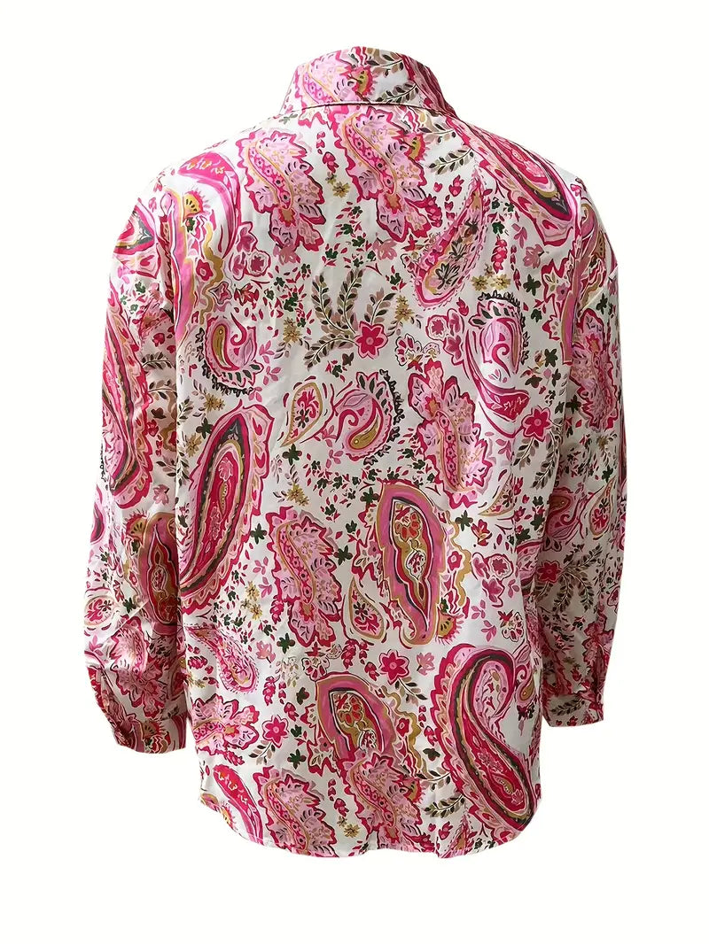 Paisley Print Blouse Oversized Fit Long Sleeve
