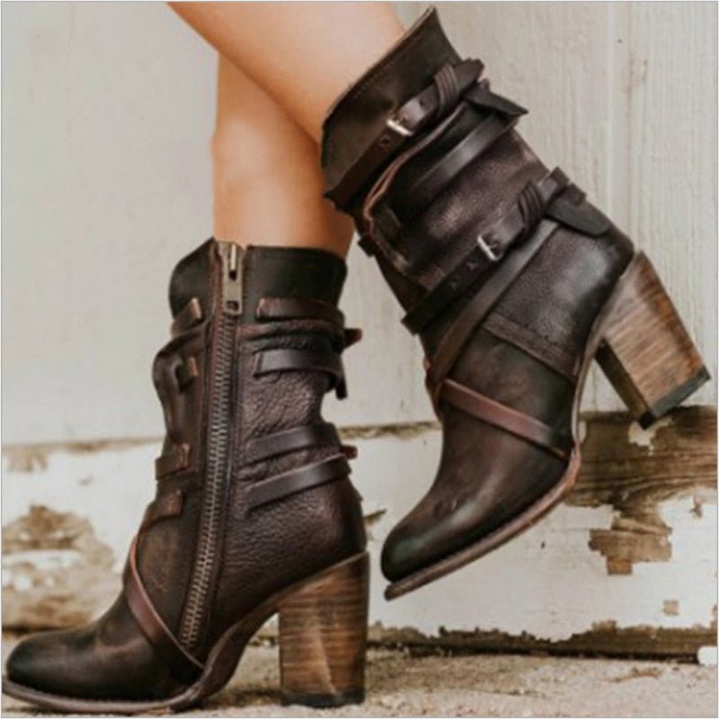 Ankle Boots V-Shaped Opening Side Buckles