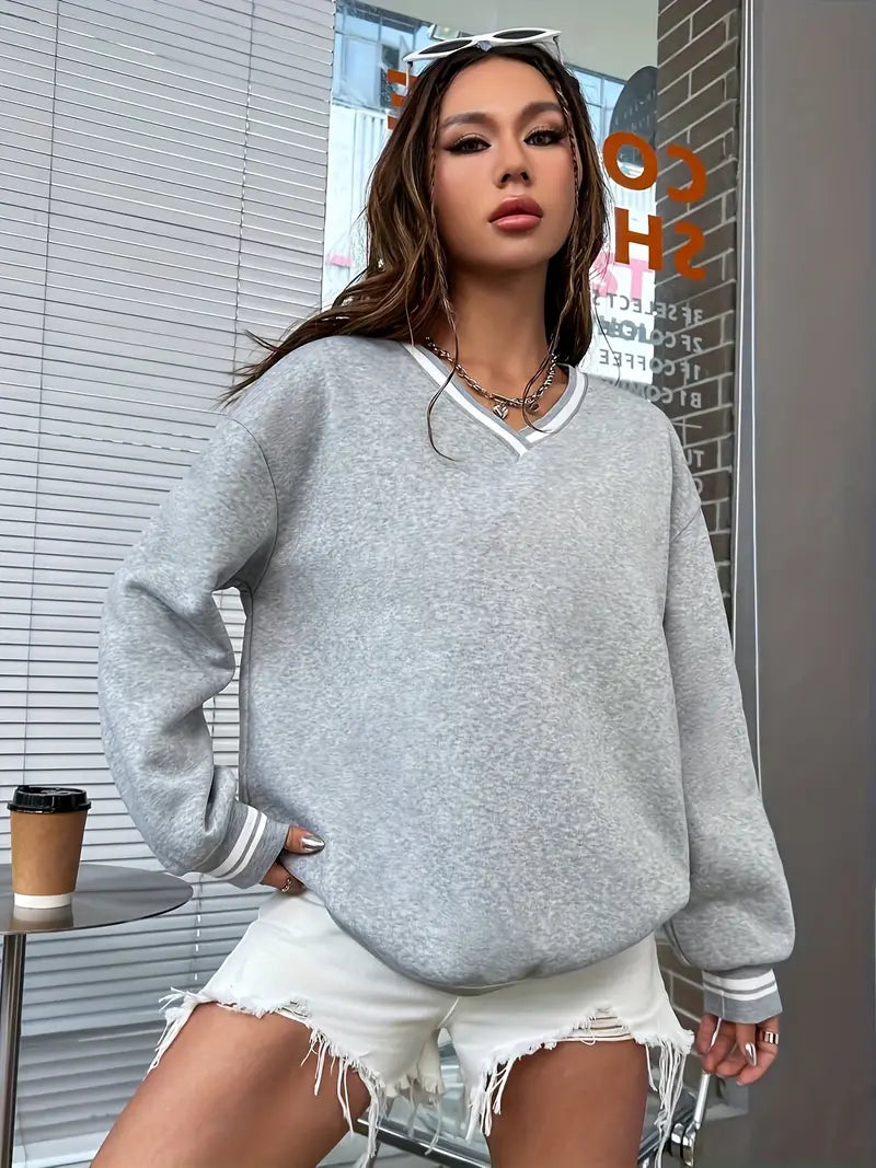 Jumper V-neck Long Sleeve Straight Cut