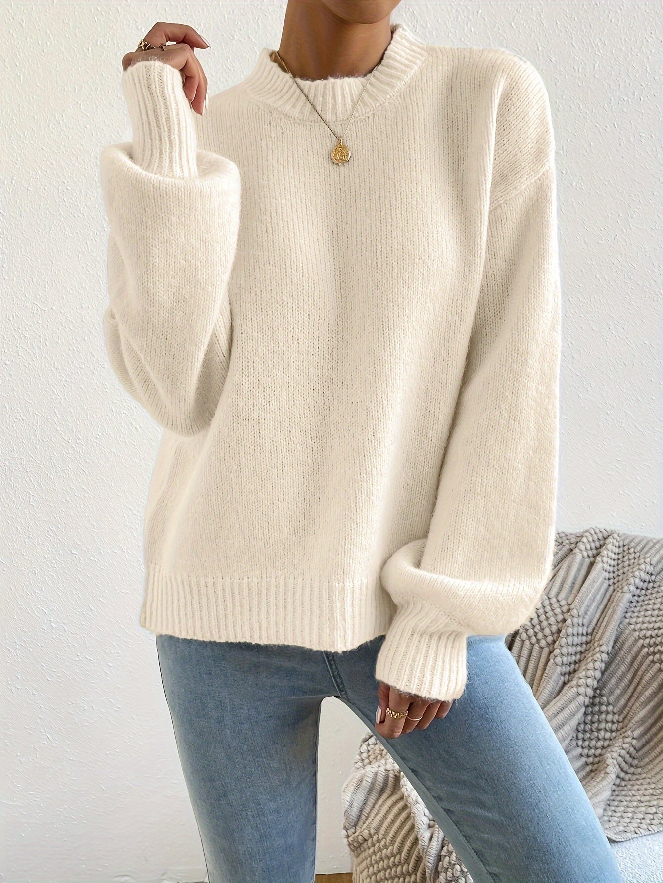 Jumper Oversized Shape Long Length Ribbed Hem