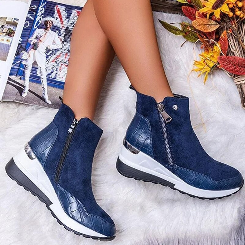 Ankle Boots Zip Closure Smooth Surface