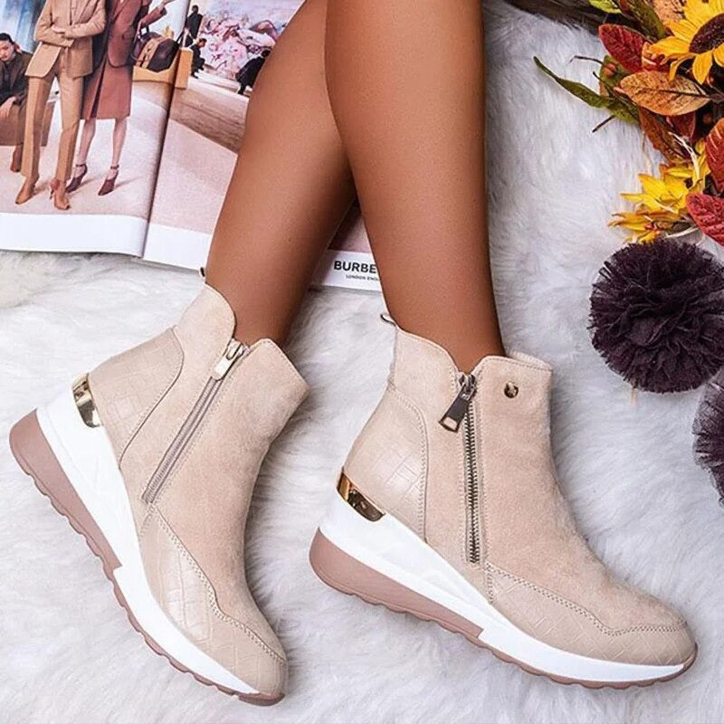 Ankle Boots Zip Closure Smooth Surface
