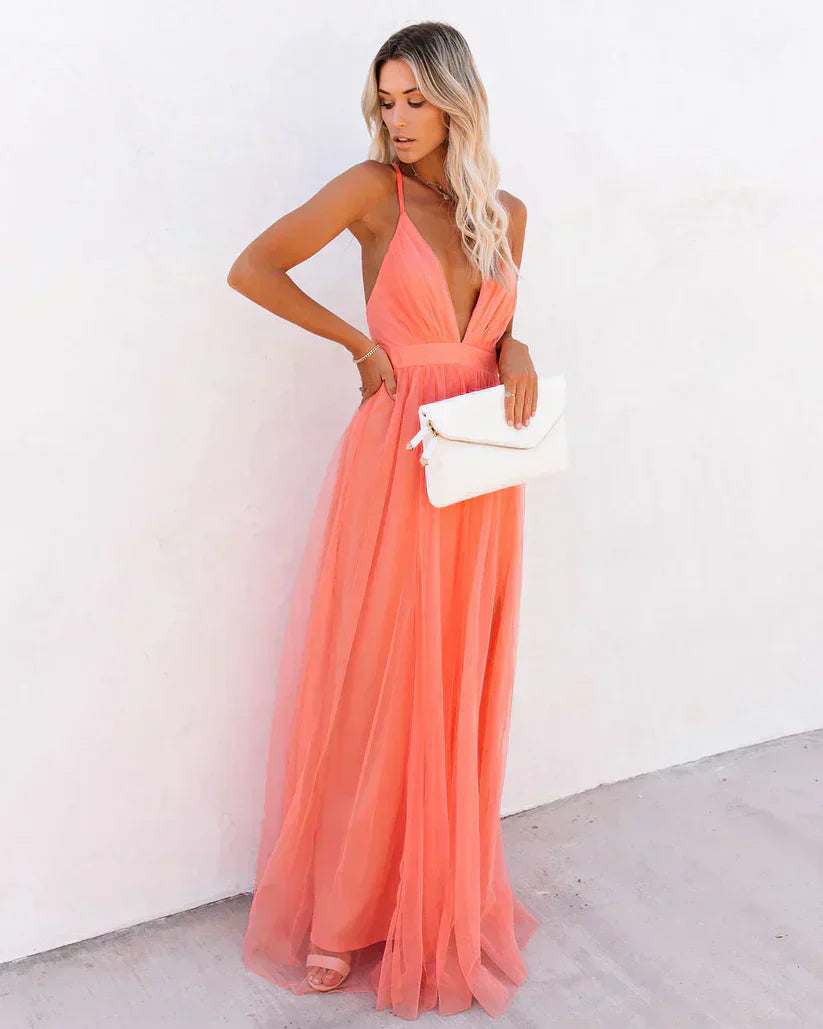 Maxi Dress Fitted Bodice Loose Skirt