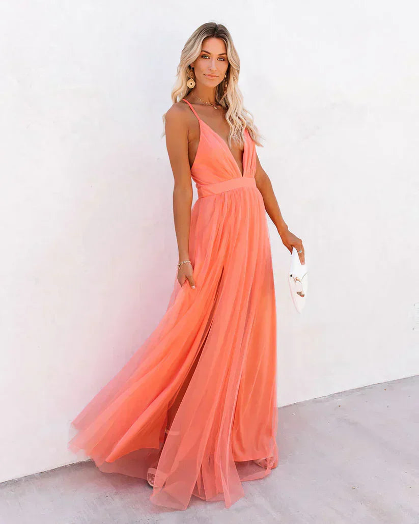 Maxi Dress Fitted Bodice Loose Skirt