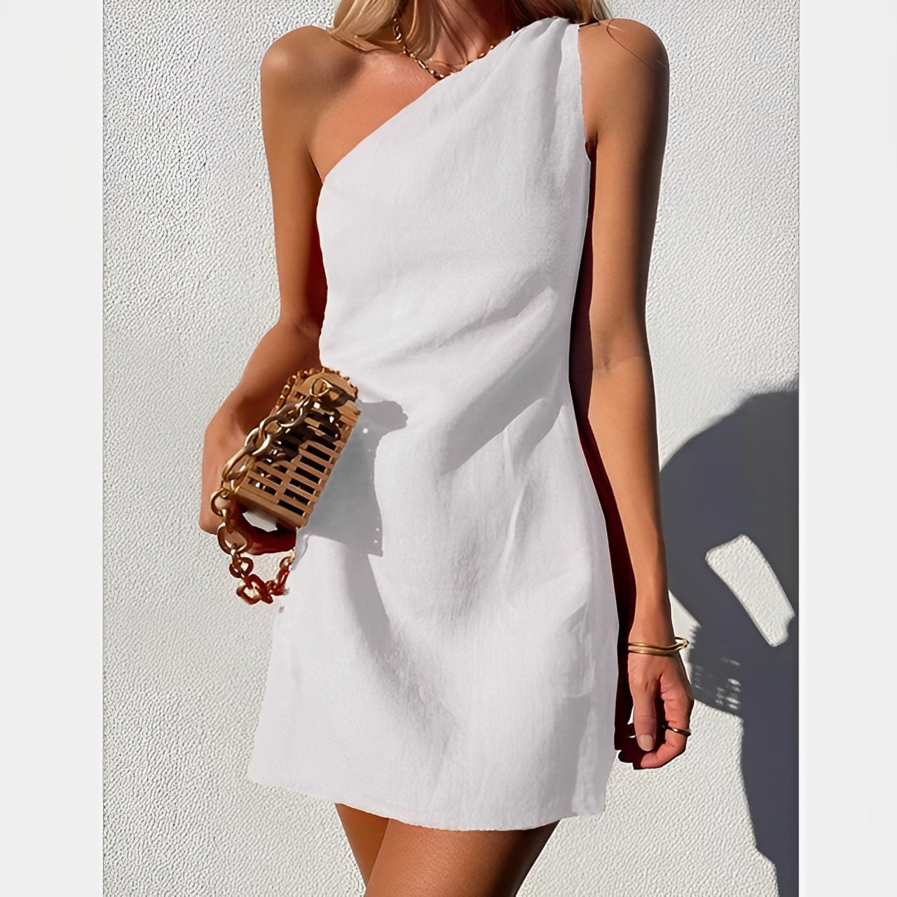 Asymmetric One-Shoulder Mini Dress Fitted
