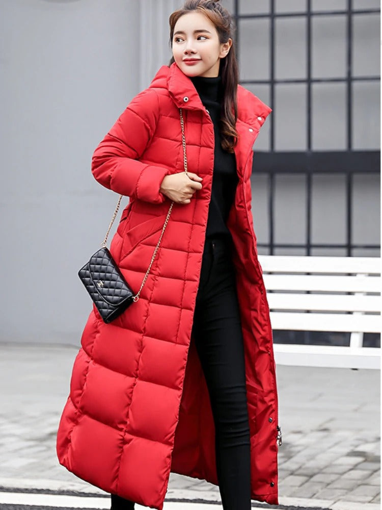 Women’s Long Sleeve Parka Straight Shape with Fur-Trimmed Hood